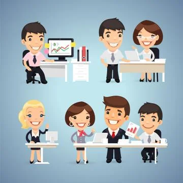 Managers Cartoon Characters at the Table Set Stock Illustration