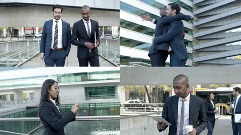 Managers discussing project, meeting outside Stock Footage 130015331
