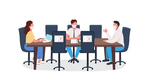 Managers in face masks flat color vector faceless character Stock-Illustration