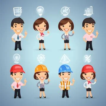 Managers with Icons Set Stock Illustration