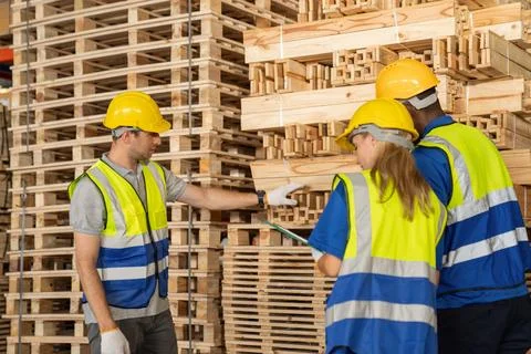 Managers inspect stocks warehouse Stock Photos