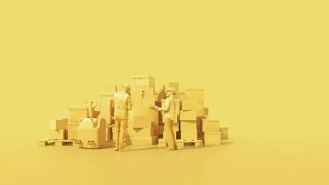 Managers staying in front of cardboxes pointing and checking inventory. Vídeo Stock 262471253