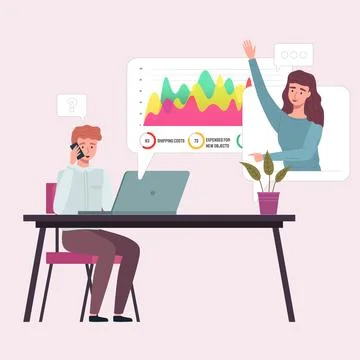 Managers testing and analyzing graph report, infographic, business targets Stock Illustration