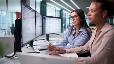 Managers Using Payroll Computer Software 스톡 동영상 328713751