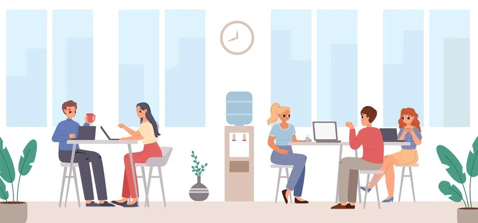 Managers work in office. Corporate working process, brainstorm and discuss. Open Stock Illustration