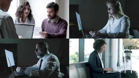 Managers working with customer online, offline and on phone Stock Footage 131231300