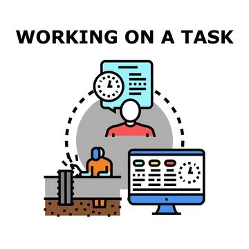 Managing and completing project tasks with time tracking Stock-Illustration