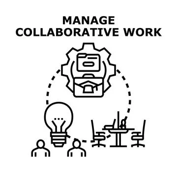 Managing collaborative work process developing new ideas Stock Illustration