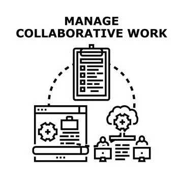 Managing collaborative work processes and team projects Ilustração Stock