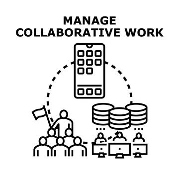 Managing collaborative work project with remote team and data Stock Illustration