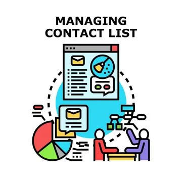Managing contact list, data analysis, and client communication 스톡 일러스트
