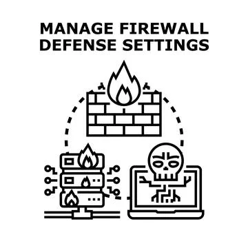 Managing digital network firewall defense settings concept Stock Illustration