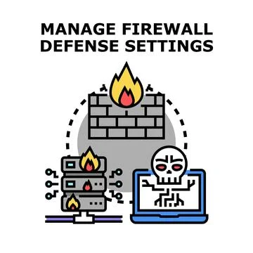 Managing digital network firewall defense settings concept Stock Illustration