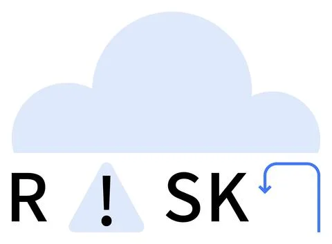 Managing Digital Risk in Cloud Computing with Caution Signs and Arrow Indic.. Stock Illustration