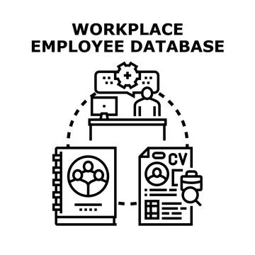 Managing employee workplace database human resources information system Stock Illustration