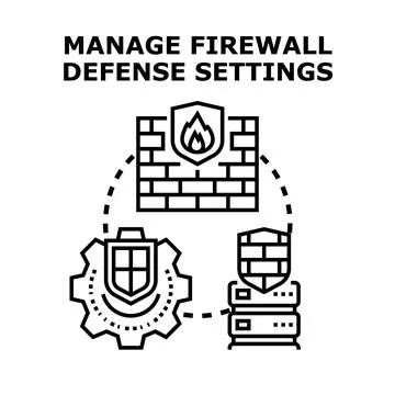 Managing firewall defense settings for cybersecurity protection 스톡 일러스트