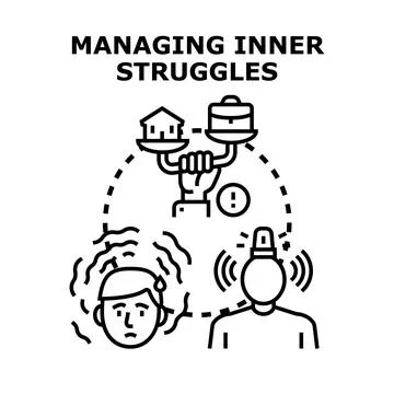 Managing inner struggles and work life balance concept Stock Illustration