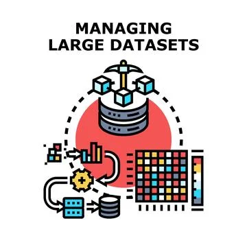 Managing large datasets business process operation analyzing data Stock Illustration