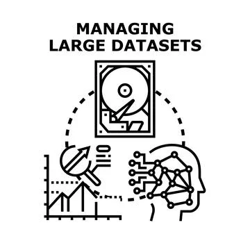 Managing large datasets information analysis concept Stock Illustration