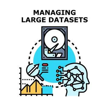 Managing large datasets information analysis concept Stock Illustration