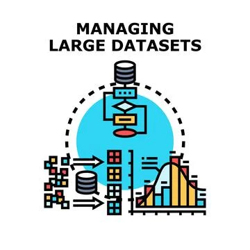 Managing large datasets processing and analyzing information Stock Illustration