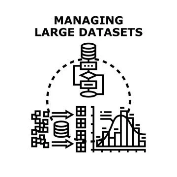 Managing large datasets processing and analyzing information Stock Illustration