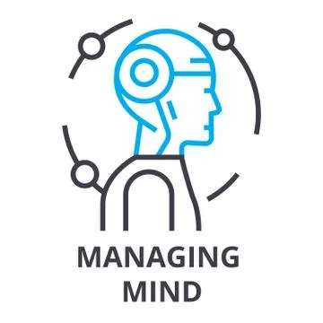 Managing mind thin line icon, sign, symbol, illustation, linear concept, vector Stock Illustration