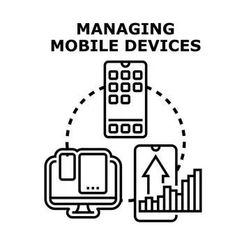 Managing mobile devices and digital workflow concept イラスト素材