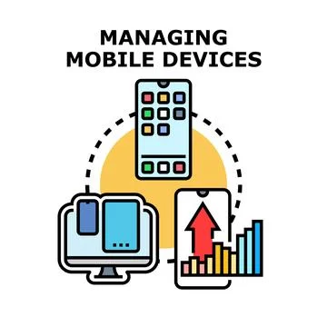 Managing mobile devices and digital workflow concept Stock Illustration