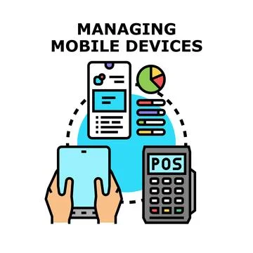 Managing mobile devices with digital technology concept Illustrazione stock