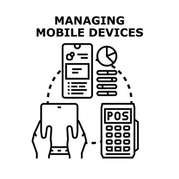 Managing mobile devices with digital technology concept Stock Illustration