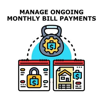 Managing ongoing monthly bill payments financial budgeting process 库存插图
