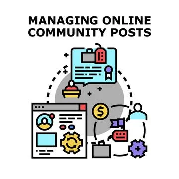 Managing online community content posts system concept Stock Illustration