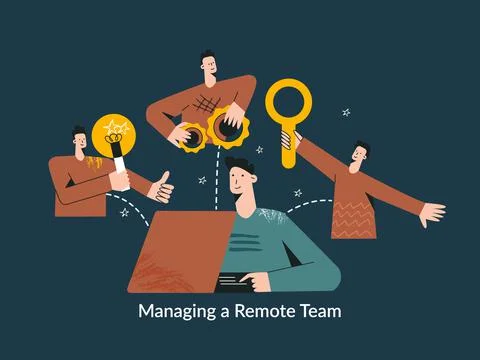 Managing a remote team concept modern flat vector illustration. Global cybers Stock Illustration