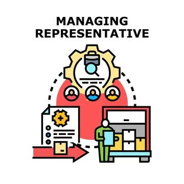 Managing representative working with business process flowchart Stock Illustration