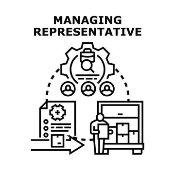 Managing representative working with business process flowchart Stock Illustration