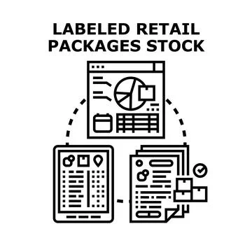 Managing retail packages stock processing and data analysis Stock Illustration