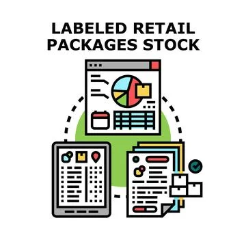 Managing retail packages stock processing and data analysis Stock Illustration
