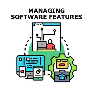 Managing software features development and deployment process 스톡 일러스트
