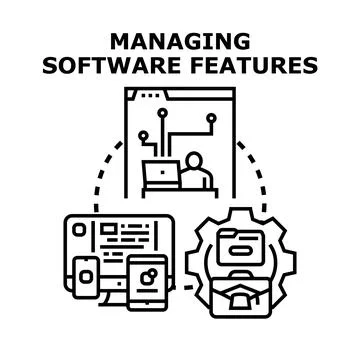 Managing software features development and deployment process Stock Illustration