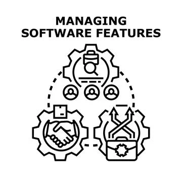 Managing software features development process illustration Stock Illustration