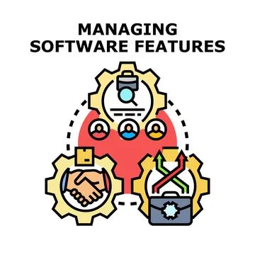 Managing software features development process illustration Stock Illustration