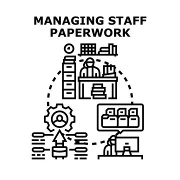 Managing staff paperwork with human resources documentation Stock Illustration