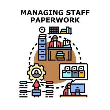 Managing staff paperwork with human resources documentation Stock Illustration