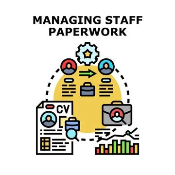 Managing staff paperwork process hiring recruitment onboarding Stock Illustration