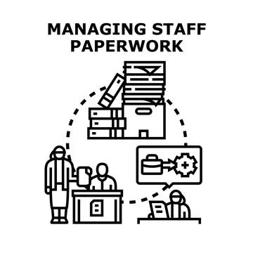 Managing staff paperwork process with team members Stock Illustration