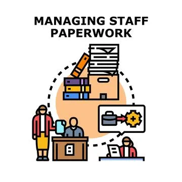 Managing staff paperwork process with team members Stock Illustration