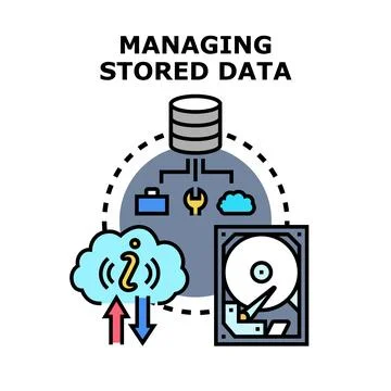 Managing stored data information technology concept Stock Illustration