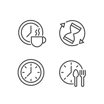 Managing time efficiently pixel perfect linear icons set Stock Illustration