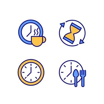 Managing time efficiently pixel perfect RGB color icons set Stock Illustration